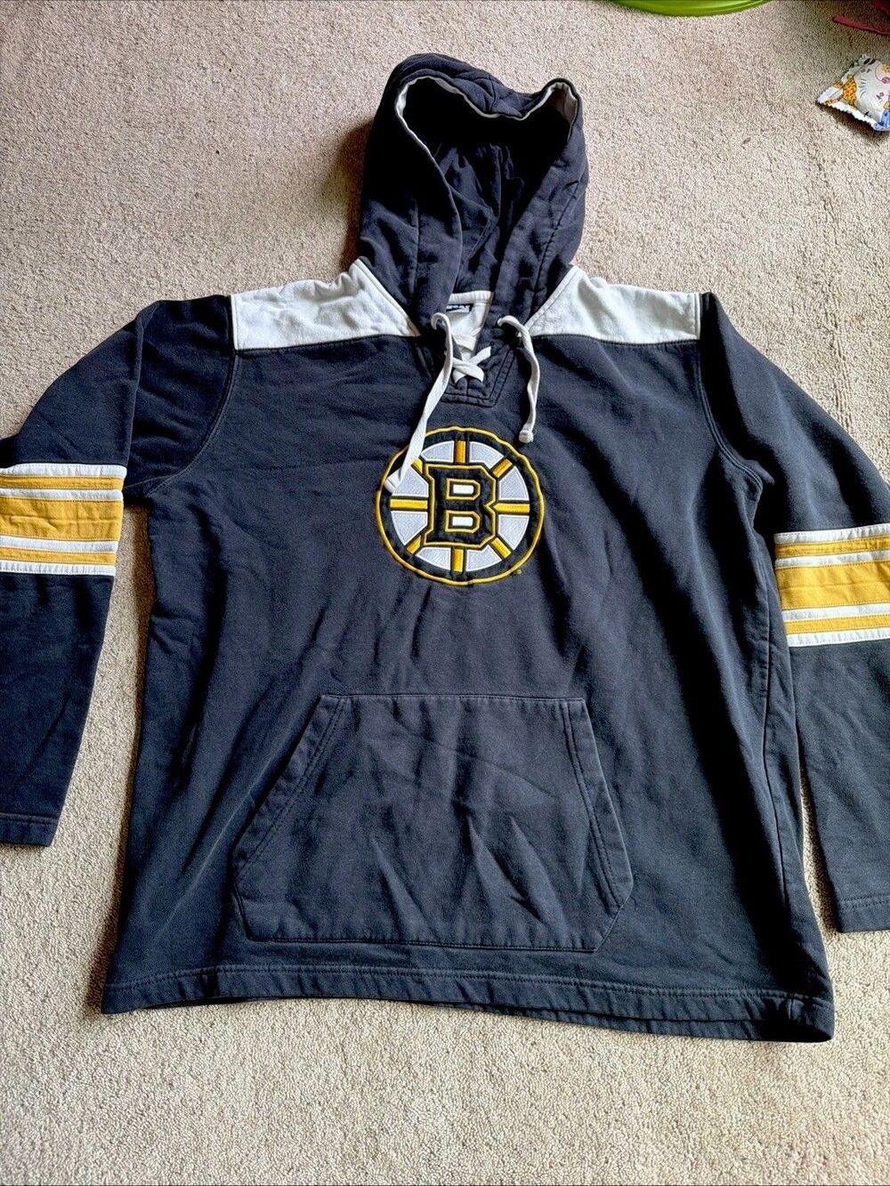 Men’s NHL Boston Bruins Lace Up Jersey Pullover Hoodie Sweatshirt Size XL